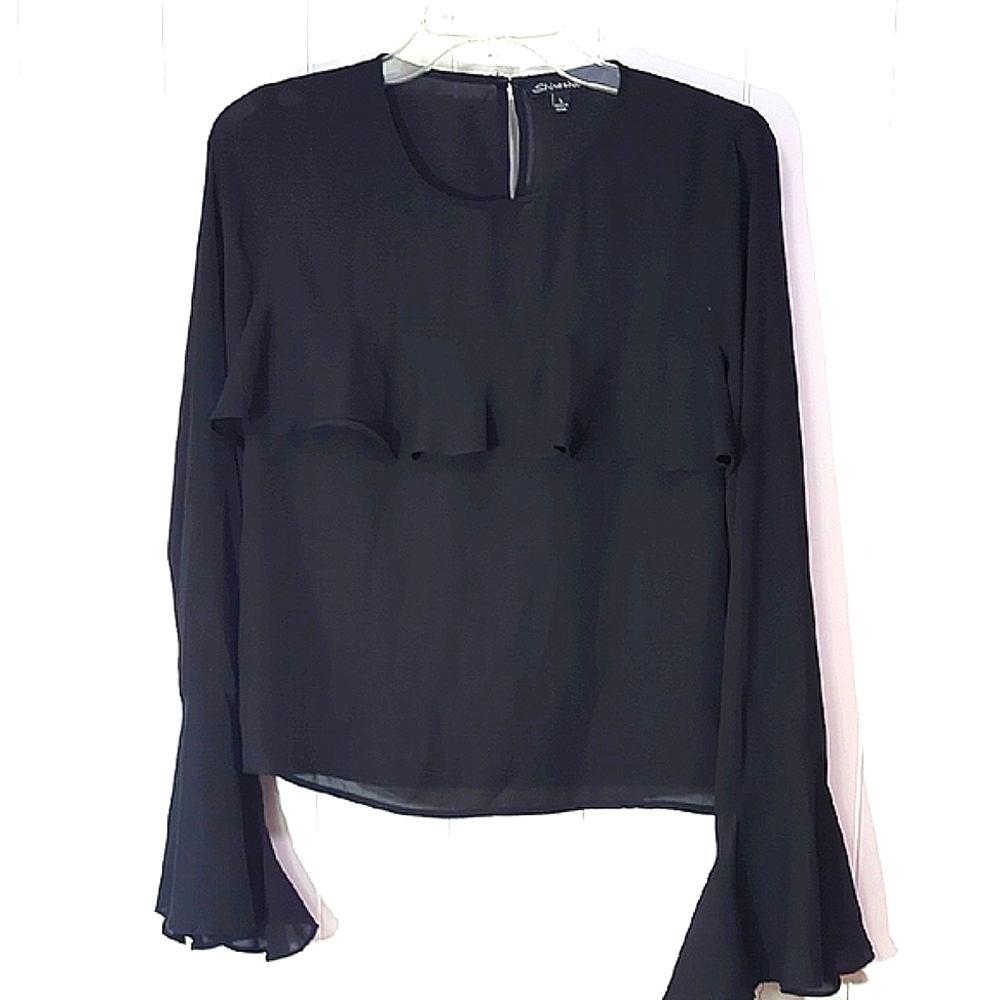 ❤️5/$25 Elegant Black Slightly Sheer Long Sleeve Top